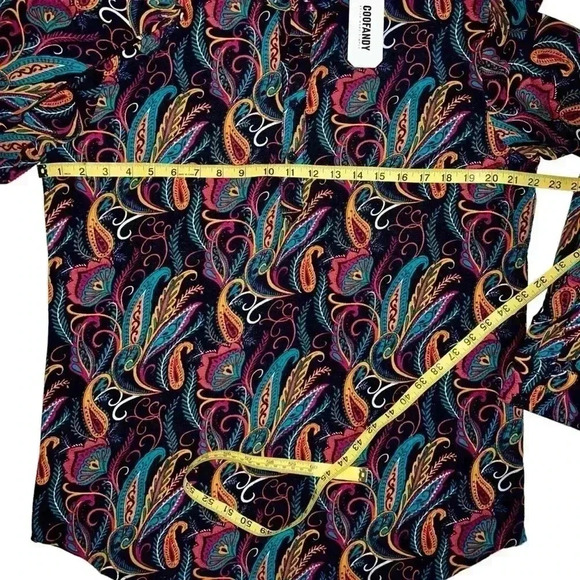 COOFANDY paisley top size M NWT 4 button style cotton/hemp - Picture 6 of 7